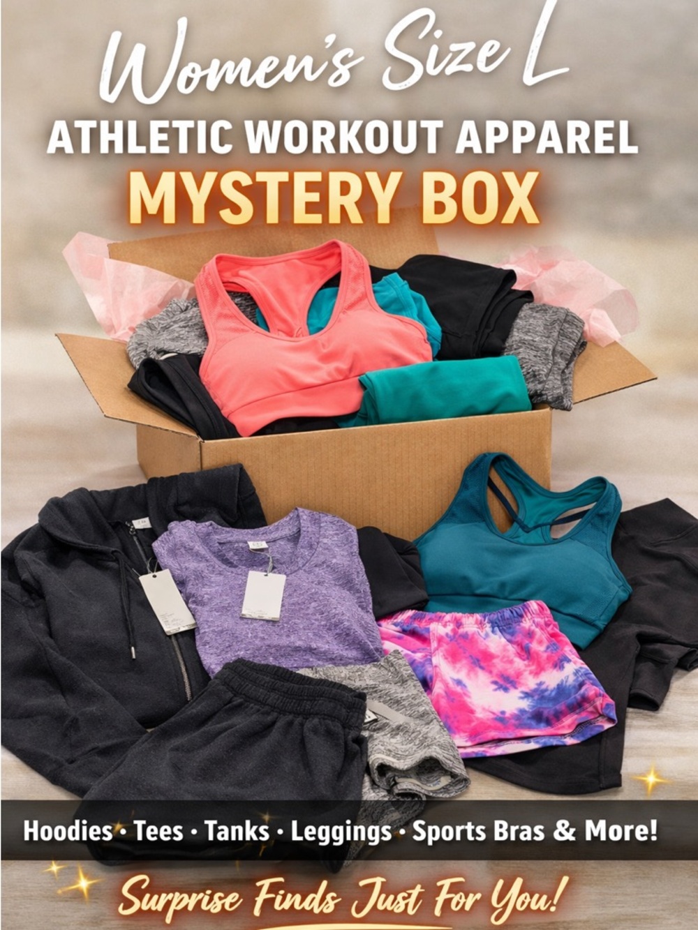 Mystery Box of Women’s Size L Athletic Workout Apparel